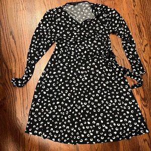 Black and White A-Line Midi Dress with Bishop Sleeves